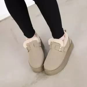 [라운슈] 스웨이드 버클 퍼트리밍 키높이 털신 5cm