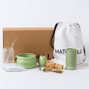 세라믹 말차 볼, 대나무 거품기 & 홀더, 스테인리스 스푼 체, 유리컵 빨대, 전기 거품기, 보관 가방 포함 애호가를 위한 선물(프리미엄 9피스 세트 그린)