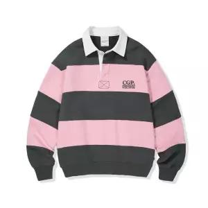 코드그라피 CGP 스몰 스퀘어 로고 스트라이프 럭비 맨투맨_차콜 CBESUTL050CH 321452