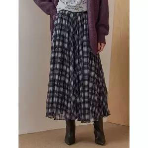 [마쟈]체크 플리츠 밴딩 쉬폰 롱 스커트_P410578835