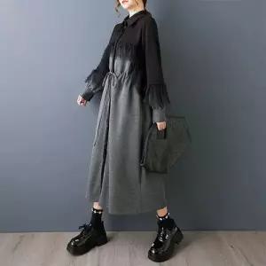 여성 플라워 원피스 가을 빅사이즈 프린트 망사 캐주얼 긴팔 셔츠 힛템