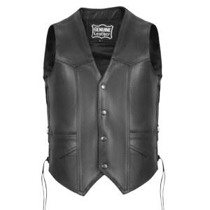 조절 가능한 사이드 레이스가 달린 라이딩용 타이거 모토 남성 가죽 오토바이 조끼 클래식 웨스턴 스타일 스냅 버튼 블랙