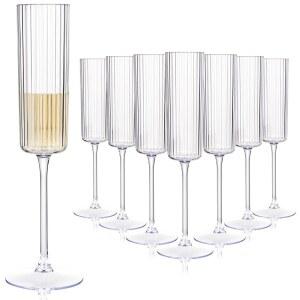 조이도 36팩 투명 플라스틱 샴페인 플루트 - 6온스 립 일회용 샴페인 잔 - 긴 줄기가 있는 투명 빈티지 미모사 잔 - 결혼식, 파티를 위한 우아한 스파클링 와인 스템웨어