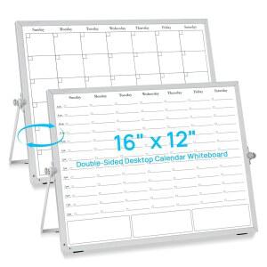 ONAVI 화이트보드 드라이 이레이즈 캘린더 플래너, 주간 월간 마그네틱 스케줄 보드, 스탠드 포 플래닝 기능이 있는 휴대용 양면 데스