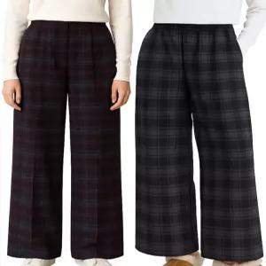 [모든GO]기모 체크와이드 롱팬츠 밴딩슬랙스 겨울데일리바지 출근룩