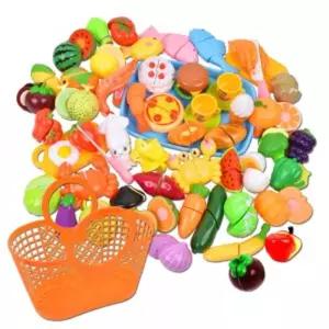 피크닉 패스트푸드 과일 야채 56종 소꿉놀이 세트+시장바구니 채소 모형 주방 싹뚝 썰기자르기 감각발달 장