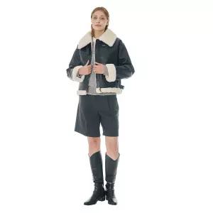 비지트인뉴욕 여성무스탕자켓 여자무스탕 인조퍼 가죽자켓-블랙-S