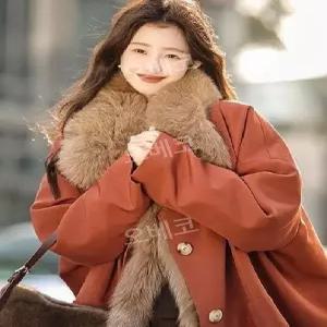 여우털야상 폭스퍼안감 겨울아우터 모피 울코트 여성 빅사이즈 루즈핏 롱