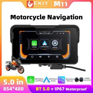 EKIY M11A 5인치 네비게이션 오토바이 방수 카플레이 디스플레이 화면 휴대용 무선 안드로이드 오토 모니터 TPMS