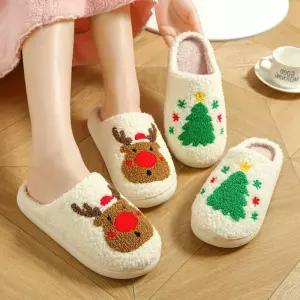 실내화 크리스마스 면 따뜻한 두꺼운 경량 면 겨울용 격 커플용 신발