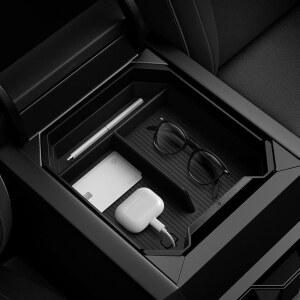 테슬라 사이버트럭 액세서리를 위해 설계된 슈피겐 센터 콘솔 정리함 트레이 2025/2024/2023 (상단) (탄소 에디션)