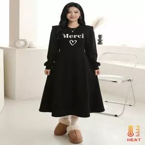 [플로우랩][플로우랩] 영문 레터링 플레어 기모 원피스_FLOP003W25