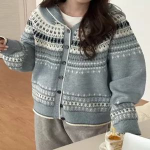 [제작] 윈터풀 노르딕 후드 울 니트 가디건 85234 빅사이즈 여성의류
