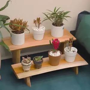 계단식 화분 진열대 통원목 스탠드 거실화분 원목 화분 진열대 다육 선반 인테리어 다용도