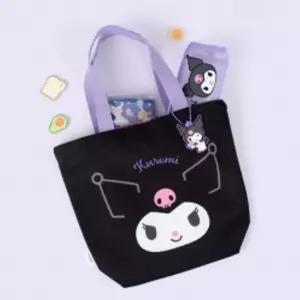 (195 X 65 X 255mm) 산리오 쿠로미 페이스 에코백/가방/에코/다용도/숄더/패브릭/예쁜/작은/미니/보조/가방