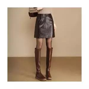 여성 데일룩 스커트 미니 체크 PU가죽 가을 겨울 하이웨스트 슬림핏 A라인 힙업 DAOL4