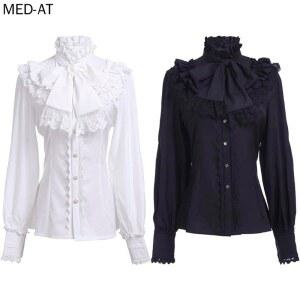 중세 빅토리아 블라우스 여성 고딕 로리타 셔츠 르네상스 빈티지 긴 소매 로터스 프릴 해적상의