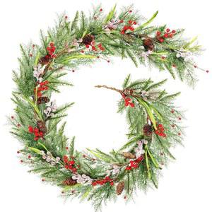 크리스마스 휴일 크리스마스를 위한 6피트짜리 인공 소나무 덩굴 화환 그린 노퍽 스웨그 눈 덮인 레드 베리 원뿔 바늘 겨울 맨틀 파티 테이블 중앙 장식