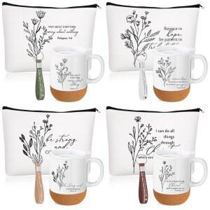 베이더케 12개 크리스마스 기독교 선물 세트 13. 5온스 커피 머그컵 추수감사절 성경 구절 메이크업 백과 열쇠고리 종교 교회 성직자 감사 일요일 목사 부인을 위한 (흰색)