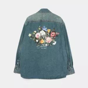 우영미 플라워 백로고 데님 남성 셔츠 W253SH26885L