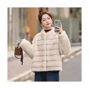 여성용 가죽 자켓 겨울 밍크라이크 퍼 일체형 차이나 숏 따뜻한 코트 KS4