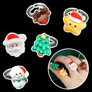 크리스마스 반지 레진 장난감 링 토끼 루돌프 산타 특이한 캐릭터 우정 악세사리 커플 학생