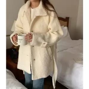 [스타일나]여성 울 부클 카라 하프 코트 겨울 아우터