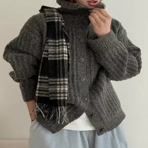 [제작] [남녀공용] 베리니 루즈핏 하이넥 골지 울 니트 가디건 85251 빅사이즈 여성의류