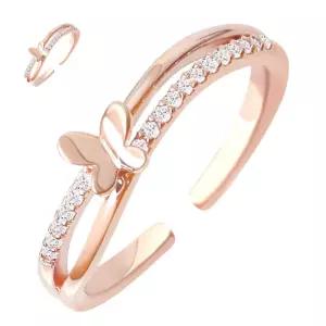 (제스트)두줄 14KGP 나비 프리사이즈 반지 패션 링 큐빅 레이어드 데일리 반지 도금 손가락 포인트 검지