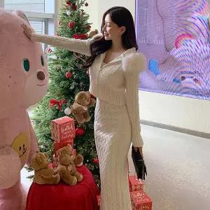 [미나그램] (롱SK) 마코 꽈배기니트퍼후드집업세트