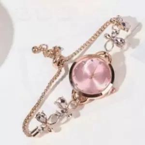 여성 손목시계 핑크 메탈 팔찌 네잎클로버 체인