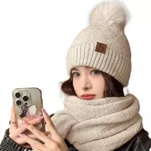 남녀공용 세트 비니 겨울 머플러 목도리 방울모자