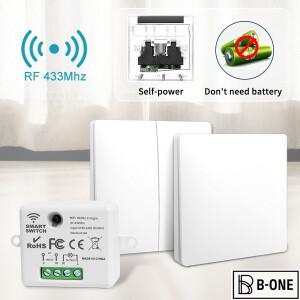 자체 전원 433Mhz 무선 벽 스위치 배터리 필요 없음 원격 제어 전등 방수 1 2 갱 배선