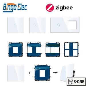 123Gang 스마트 지그비 스위치 기능 부품 중립 터치 유리 패널 필요 EU 벽 소켓 DIY 무료 조합
