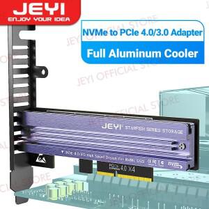 JEYI M.2 NVME-PCIe 4.0 3.0 어댑터(알루미늄 SSD 방열판 포함) NVMe 64Gbps Gen4 PCIE x1 X4 X8 X16 데스