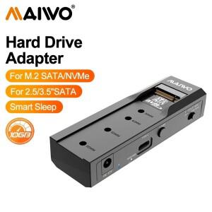 MAIWO C타입 듀얼 베이 M.2 SSD 케이스 NVMe SATA 프로토콜 인클로저 도킹 스테이션 2.5 인치 3.5 HDD 컨버
