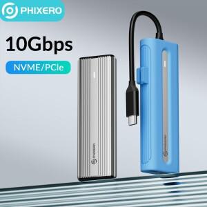 PHIXERO M2 SSD 케이스 NVMe SATA 인클로저 어댑터 10Gbps USB 3.2 Gen2 C 외부 M 및 B & 키 지원