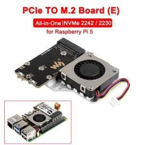 2242/2230 크기 NVMe M.2 SSD 고속 읽기와 호환되는 Raspberry Pi 5용 냉각 팬 어댑터 보드(E)에 PCIe