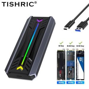 TISHRIC 2230 2242 SSD NVME M.2 하드 드라이브 인클로저 알루미늄 듀얼 프로토콜 USB3.1 C 타입 NGFF 케이