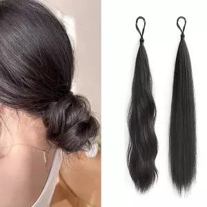 여성 네추럴 부분가발 당고머리 똥머리 묶음 밴드 헤어피스 붙임머리