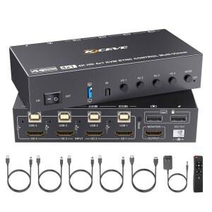 HDMI 멀티뷰어 및 KVM 스위치 4 컴퓨터 1 모니터, 심리스 7 디스플레이 모드 4K, 핫키 /IR 리모컨 플러그 플레이 매직, USB /HDMI 케이블 포함