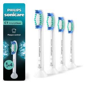 필립스 소닉케어 C1 심플리클린 - 정품 교체 전동 칫솔 헤드, 흰색, 1년 공급 4팩, HX6014/65
