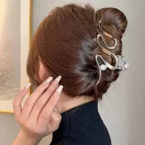 집게핀 고정핀 실버 유광 왕진주 물결 큰 헤어 골드