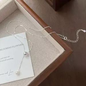 [골드스마일]S925 실버볼 진주 포인트 이중 레이어드 여성 목걸이