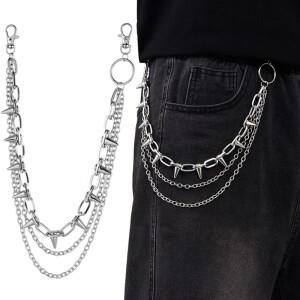 조절 가능한 스터드 체인 이중 레이어 허리 벨트 고딕 메탈 팬츠 체인 패션 액세서리 펑크 남녀 데일리 웨