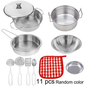 스테인리스 스틸 소꿉놀이 음식 주방 조리기구 세트 미니 요리 게임 냄비 삽 철판