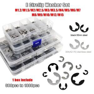1키트 M1.2 ~ M15 GB896 E 타입 서클립 샤프트 베어링 외부 고정 링 스냅 와셔 검정색 65mn 강철 304 A2 스