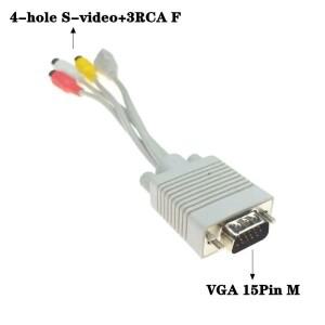 VGA-AV 변환 케이블 VGA-S 터미널 4구 S-비디오 어댑터 3RCA 로터스 호환 오디오  3색
