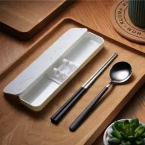 쿠킹 IO36CV05 홈 휴대용 수저 2세트 화이트 + 도시락