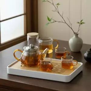 주황 XA50AH10 손잡이 유리 차 다기 주전자 세트 찻상 포함 선물용 다기 주기